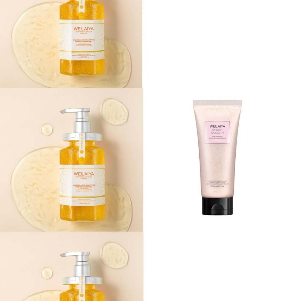 3pcs Brand New WEILAIYA Calendula Essence Shower Gel 450mL+Free Body Scrub 200mL